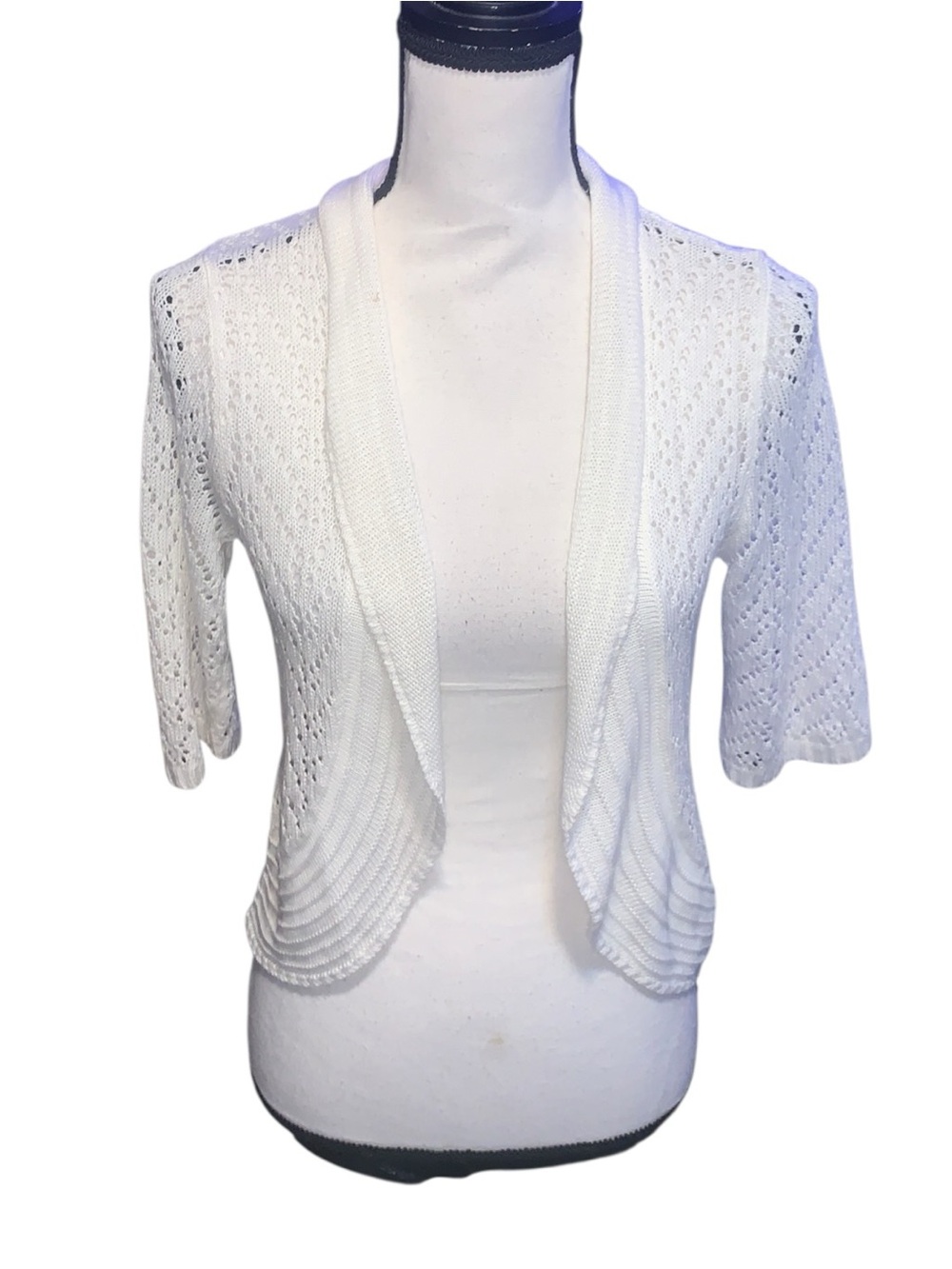 Off White Open-Front Knit Shrug Cardigan Sweater